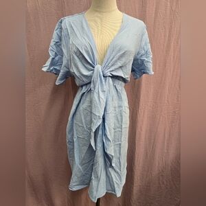 Niay Women's Casual Tie Front V-Neck Dress-(1XL)